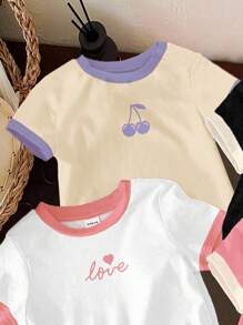 SHEIN 4 件套年轻女孩休闲基本款圆领短袖 T 恤，适合春夏季 - 彩色 - 查看 3