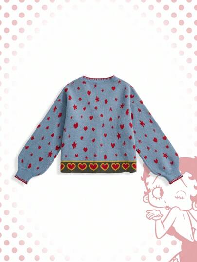 Betty Boop | ROMWE Y2K Heart & Star Cartoon Figure Pattern V-Neck Women Cardigan