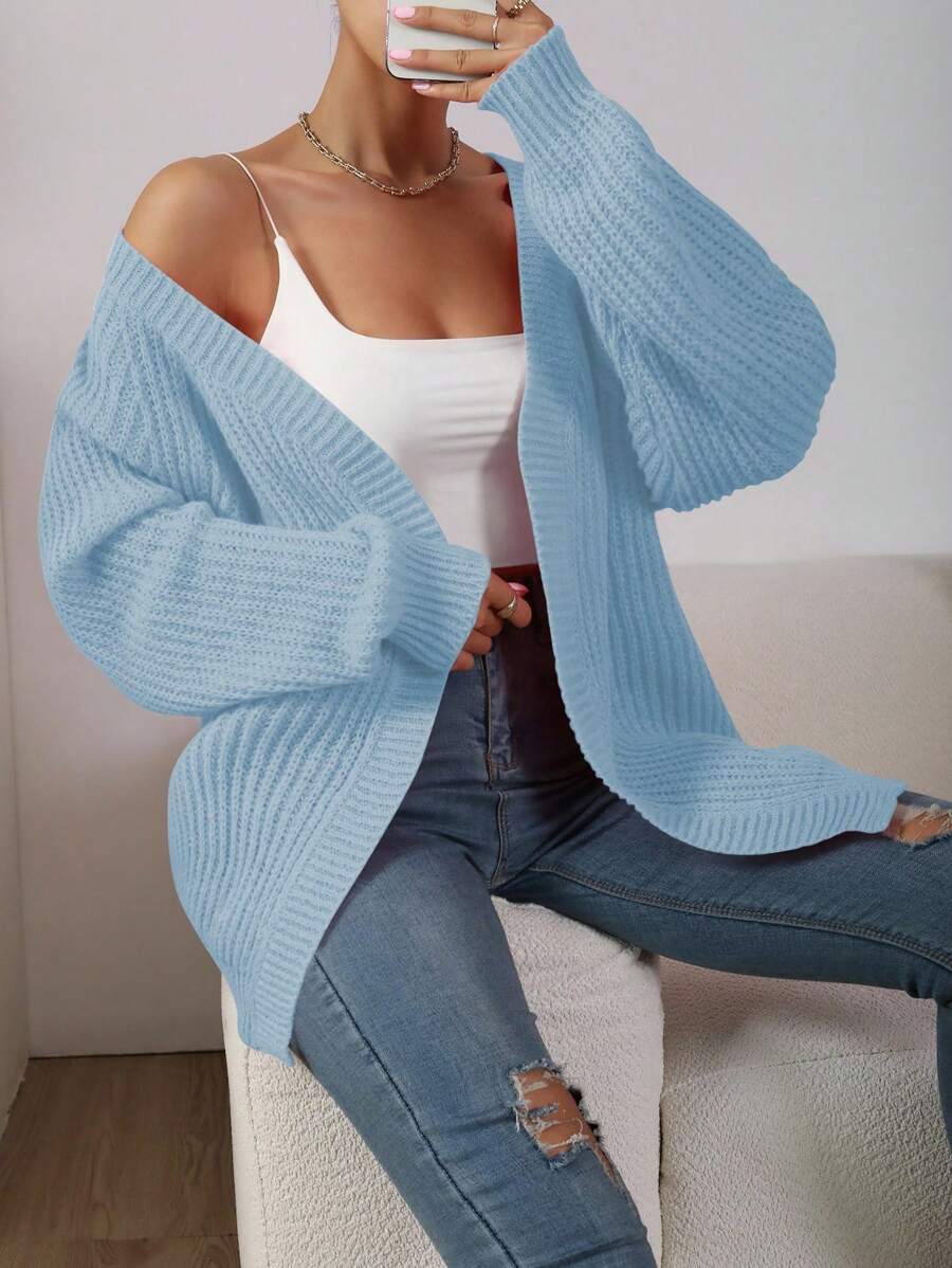 Chiquease Cárdigan suelto de unicolor y versátil para mujer - Celeste - Ver 1