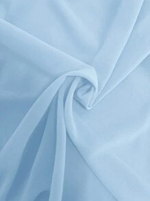 Franclia 纯色V领荷叶边泡泡袖休闲衬衫，适合大学生穿着 - 藍色 - 查看 3