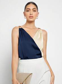 BizChic Áo sơ mi nữ mùa xuân/hè mới, màu trơn, phối họa tiết kim loại, kiểu dáng hiện đại, thanh lịch, phù hợp cho đi làm hàng ngày, phong cách retro thập niên 90, Giáng sinh, Năm mới, Ngày Valentine, tiệc tùng, đi biển, tốt nghiệp, lễ hội, ngày lễ, thích hợp cho khách dự đám cưới, chủ nhà, hẹn hò, tiệc tùng, hòa nhạc, bữa trưa, sân bay, nhiều dịp khác nhau. - Xanh đậm - Xem 7