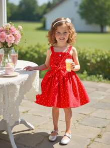 Girls Elegant Short/Sleeveless Dress With Heart Pattern, Including Small Crossbody Bag, Fashionable Design, Cool & Comfortable, High Quality