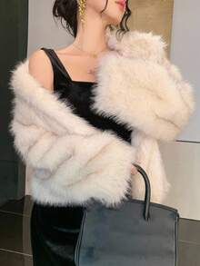 DAZY 女士宽松仿毛领长袖外套，时尚派对秋冬女式外套