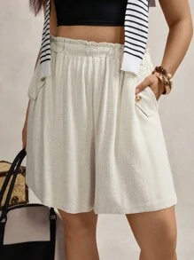 Zelara Women's Plus Size Elastic Waist Shorts With Pockets And Frill Trim