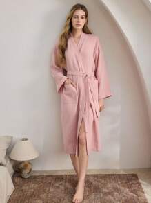 Ocili Ocili Bata de baño de algodón suave de doble capa transparente para mujeres, bata de dormir cómoda