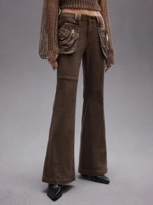 ROMWE Grunge Punk Vintage Distressed Y2K Flare Jeans - Brown - View 5