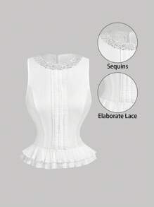 SHEIN MOD Elegant Ruffled Pleated Sleeveless White Blouse For Women - White - View 5