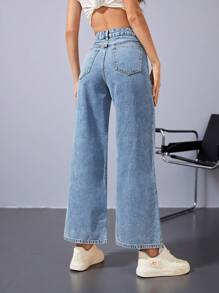 Jeanoix 高腰闊腿牛仔褲 - 淺色水洗藍 - 查看 2