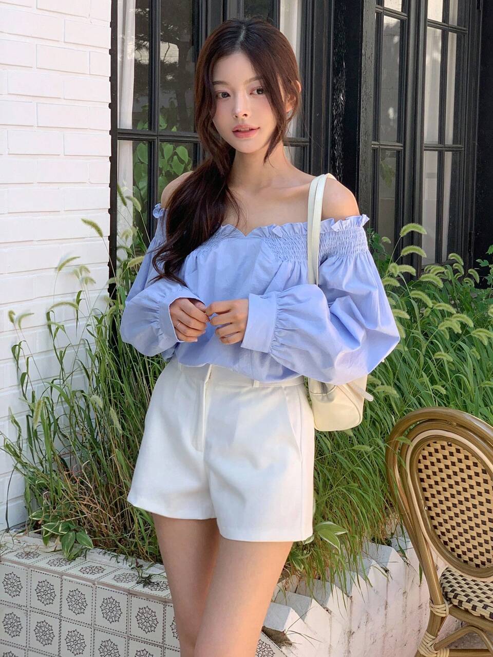 Women's Off-Shoulder Casual Solid Color Long Sleeve Korean Style Blouse, Spring/Autumn