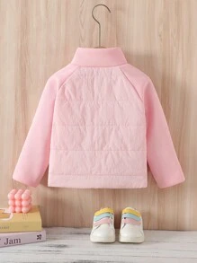 SHEIN Girls Casual Fitted Quilted Faux Fur Collar Long Sleeve Jacket, Pink, Winter Girls Spring Jacket Girls Pink Jacket Kids Pink Jacket Toddler Girl Jacket Childrens Lightweight Jacket - Pink - View 2