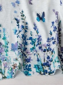Rusticease Plus Size Women's White Summer Boho Flowy Vacation Floral Butterfly Gradient Print Sleeveless Double Layer Round Neck Top,Country Casual Concert Tee - Multicolor - View 5