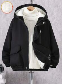 Vacaura 1pc Tween Boy Outdoor Casual Sports Multi-Pocket Thermal Lined Hooded Jacket, Autumn/Winter Fall