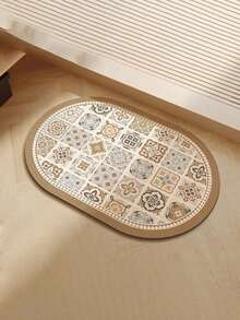 SHEIN 1 pieza Conjunto de alfombra de baño antideslizante y absorbente con diseño floral vintage, alfombra de gel de sílice, alfombra en forma de U para inodoro y lavabo, estera de 2.5 mm de grosor para decoración de baño del hogar, alfombra de piso, alfombra de puerta, accesorios de baño de verano, de vuelta al colegio