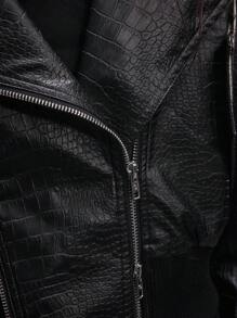 ROMWE EDITION Zipper Decor Deconstructed Hollow-Out PU Leather High Waist Super Short Motorcycle Jacket For Women - Black - View 2