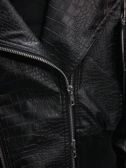 ROMWE EDITION Zipper Decor Deconstructed Hollow-Out PU Leather High Waist Super Short Motorcycle Jacket For Women