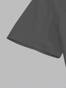 Manfinity Dauomo 男士休闲个性化字母印花短袖T恤，宽松圆领艺术设计 - 深灰色 - 查看 4