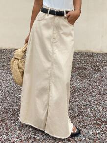 Livesso Women's Solid Color Front Slit Denim Mini Skirt Jeans Skirt