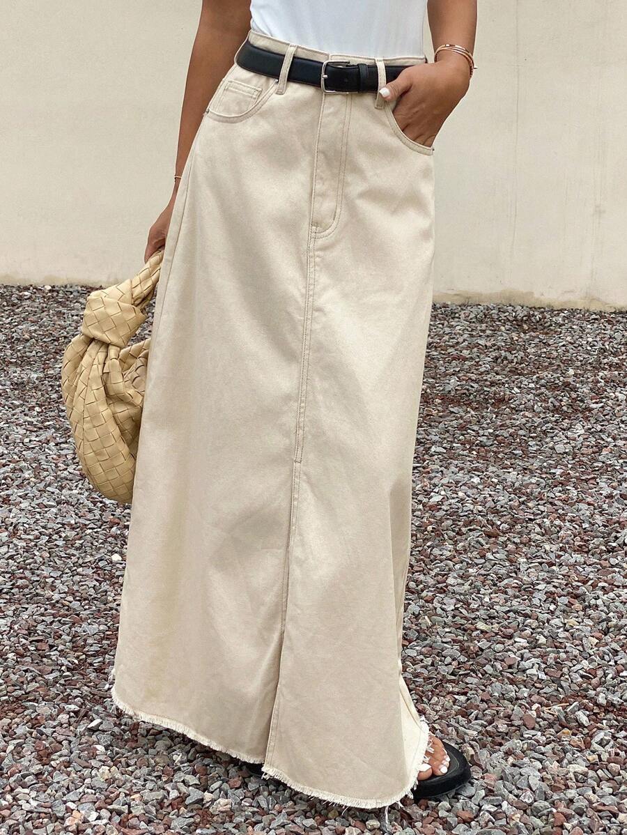 Livesso Women's Solid Color Front Slit Denim Mini Skirt Jeans Skirt