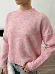 EURMUSE Brushed Melange Baby Pink Soft Touch Fuzzy Sweater – Blossom Pink Pullover Sweater For Women Back To School Cute Fall Women Clothes,Jumper,Cream Jumper,Jumpers,Black Jumper,Womens Jumper,White Jumper,Women's Jumper,Women's Jumpers - Baby Pink - View 4