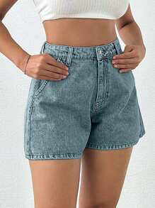 EURMUSE 100%Cotton Snow Wash Denim Shorts For Summer - Light Wash - View 7