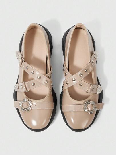 Grunge Punk Scarpe Mary Jane chunky da donna, scarpe sportive da ballo con punta tonda e funzionale, in materiale PU, colore kaki con design a fibbia, adatte per sport, laurea, fotografia