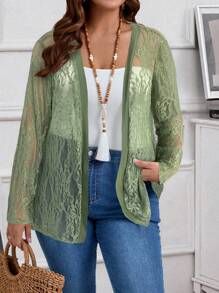 EMERY ROSE 蕾丝白色长袖防晒外套，夏季 - 橄欖綠 - 查看 4