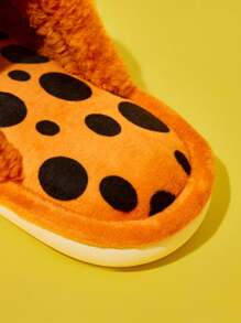 Cheetos X SHEIN 可爱卡通刺绣橙色女士防滑室内拖鞋女孩柔软毛绒保暖冬季家居鞋花朵、泡泡和毛茛，耐用鞋底，居家卧室空调房春秋冬 - 橘色 - 查看 5