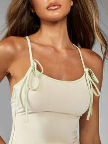 MISSGUIDED Sukienka mini na ramiączkach typu spaghetti, dopasowana, z podwyższonym stanem, imprezowa, na lato, na wiosnę, z wiązaniem, regulowane ramiączka, elegancka, nowoczesna, modna - Morela - Zobacz 6