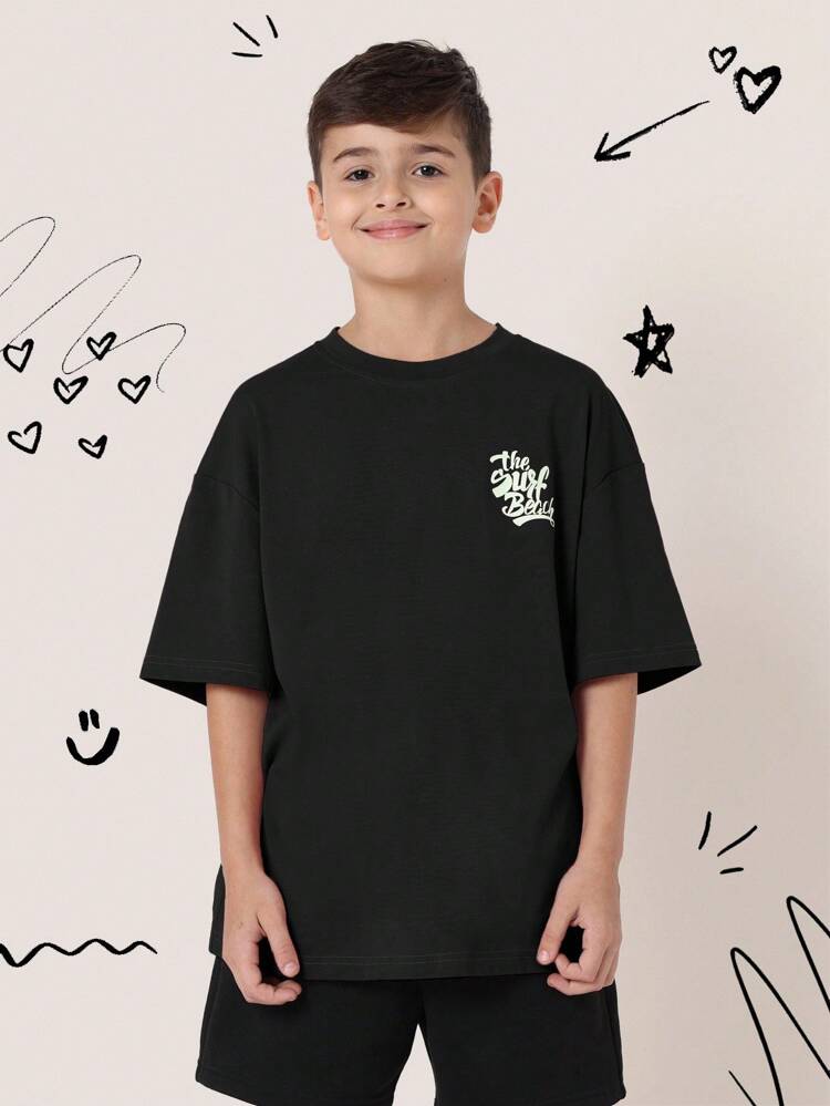 Oversized Surf Graphic T Shirt With Wave Print