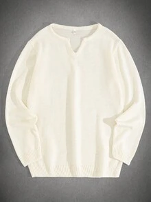 EURMUSE Men Rib Knit Crew Neck High Quality Regular Sweater - Beige - View 1