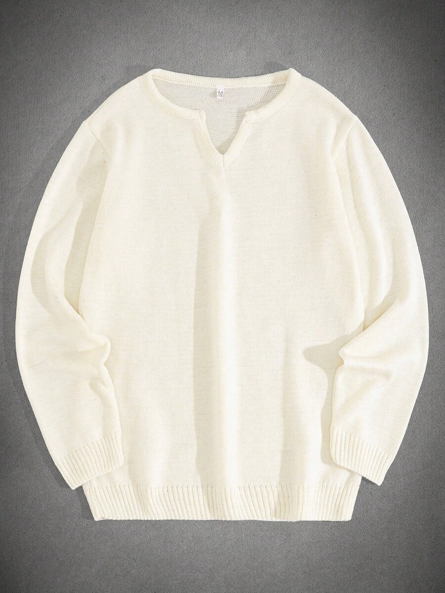 EURMUSE Men Rib Knit Crew Neck High Quality Regular Sweater - Beige - View 1