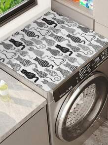 SHEIN 1 buc negru alb pisică model spălătorie covoraș anti-alunecare TPR capac superior anti-vibrații pad spălătorie cameră organizator universal fit mașină protector decorativ electrocasnic pad