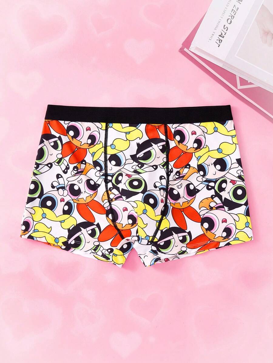 THE POWERPUFF GIRLS X SHEIN Quần lót nam thoải mái họa tiết Blossom, Bubbles, Buttercup, đường khâu eo tương phản - Nhiều màu - Xem 1