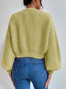 EURMUSE 女士纯色落肩长袖单排扣休闲宽松开衫 - 黃色 - 查看 2