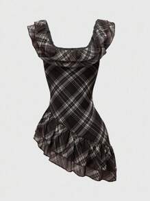 ROMWE J-Fashion 大码 Y2K 千禧复古格子不对称下摆背心