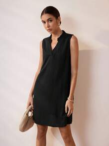 Uhlyne 休闲时尚亚麻V领女式短款无袖连衣裙