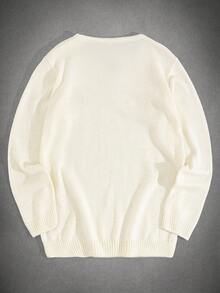 EURMUSE Men Rib Knit Crew Neck High Quality Regular Sweater - Beige - View 2