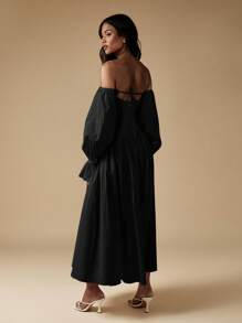 MISSGUIDED Váy maxi trễ vai kiểu corset có chi tiết tay áo buộc nơ lấy cảm hứng từ phong cách Victoria mùa thu đông kiểu Gothic váy dạ hội dài dự tiệc trang trọng cho dịp đặc biệt - màu đen - Xem 2