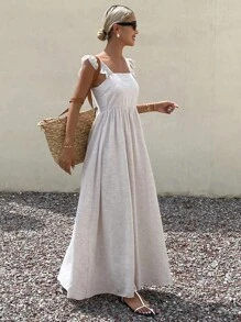 Livesso Women's Linen Vacation Style Dress, New Arrival For Autumn - Apricot - View 4