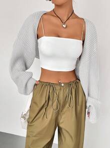 Flirla Casual Loose Solid Color Cropped Cardigan Fall Winter Cloth For Women - Light Grey - View 7