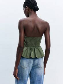 Maija 女士荷叶边印花抹胸上衣，都市通勤商务休闲上衣，办公室穿着，教师必备，秋冬季基础款外套 - 軍綠色 - 查看 4