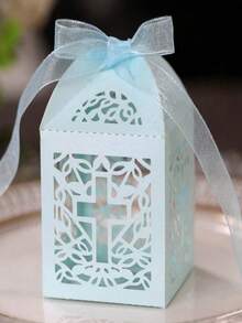 SHEIN 25 件/套十字糖果盒糖果礼品盒带丝带派对装饰婚礼生日洗礼第一派对回礼礼物，适合客人、学校用品、返校 - 25件/套 - 查看 8