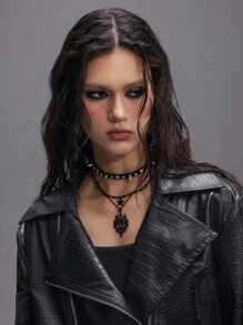 ROMWE EDITION Zipper Decor Deconstructed Hollow-Out PU Leather High Waist Super Short Motorcycle Jacket For Women - Black - View 5