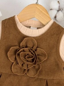 Baby Mädchen Lässig Langarm T-Shirt & ärmelloses Blumen Dekor Kleid Set