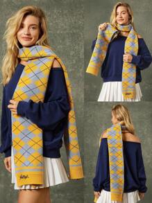 GLOWMODE Bufanda suave de lana con logotipo bordado de la casa de Hogwarts de Harry Potter para uso diario y casual - Mostaza Amarilla - Ver 6