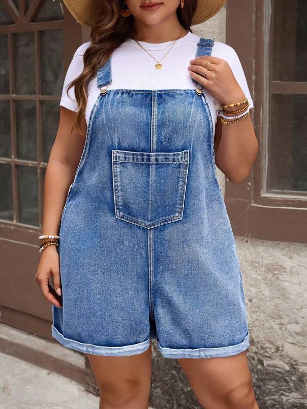 EMERY ROSE Pantalones cargo informales de talla grande con lavado retro y peto para vacaciones