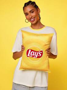 Lay's X SHEIN 1 个薯片形状毛绒枕头，有趣可爱，柔软舒适，适合在汽车、房间、沙发和午睡中装饰，很棒的礼物 - 黃色 - 查看 2