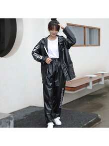 SHEIN 1 件套雨衣套装，含夹克和裤子，防水 PVC 套装，适合骑自行车、送货、摩托车、踏板车、男女通用夏季降温、海滩、旅行 - 彩色 - 查看 5