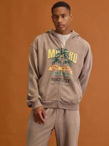 Musero Áo hoodie nam nhuộm màu, kiểu dáng rộng rãi, có khóa kéo, vai rớt, thích hợp cho kỳ nghỉ xuân, du lịch hoặc mặc nhà. - Cà phê nâu - Xem 5
