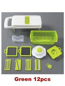 16 合 1 蔬菜切碎机（带容器）- 多功能厨房切洋葱、水果和蔬菜的塑料食品切片机，带安全锁，便携式设计和易清洁刀片，用于准备、切片、切丝、切蔬菜和切碎，简单的厨房工具，易于清洁 - 灰色 - 查看 12